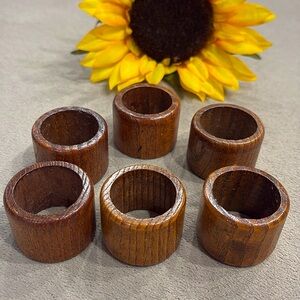 Vintage Wooden Natural Design Brown Napkins Ring Holder Holidays Set of 6 Pieces